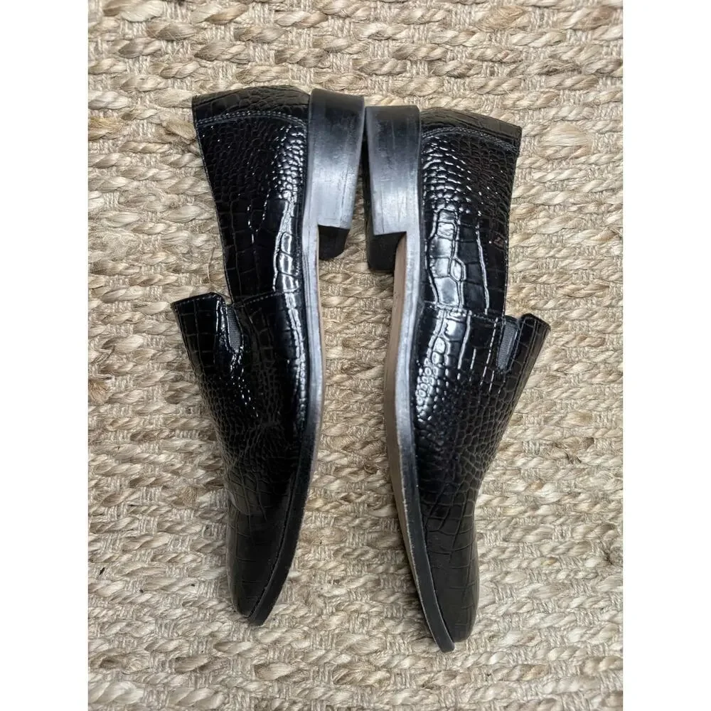 Stacy Adams Crocodile Print Leather Slip-On Black Dress Shoes Men’s 10.5 M